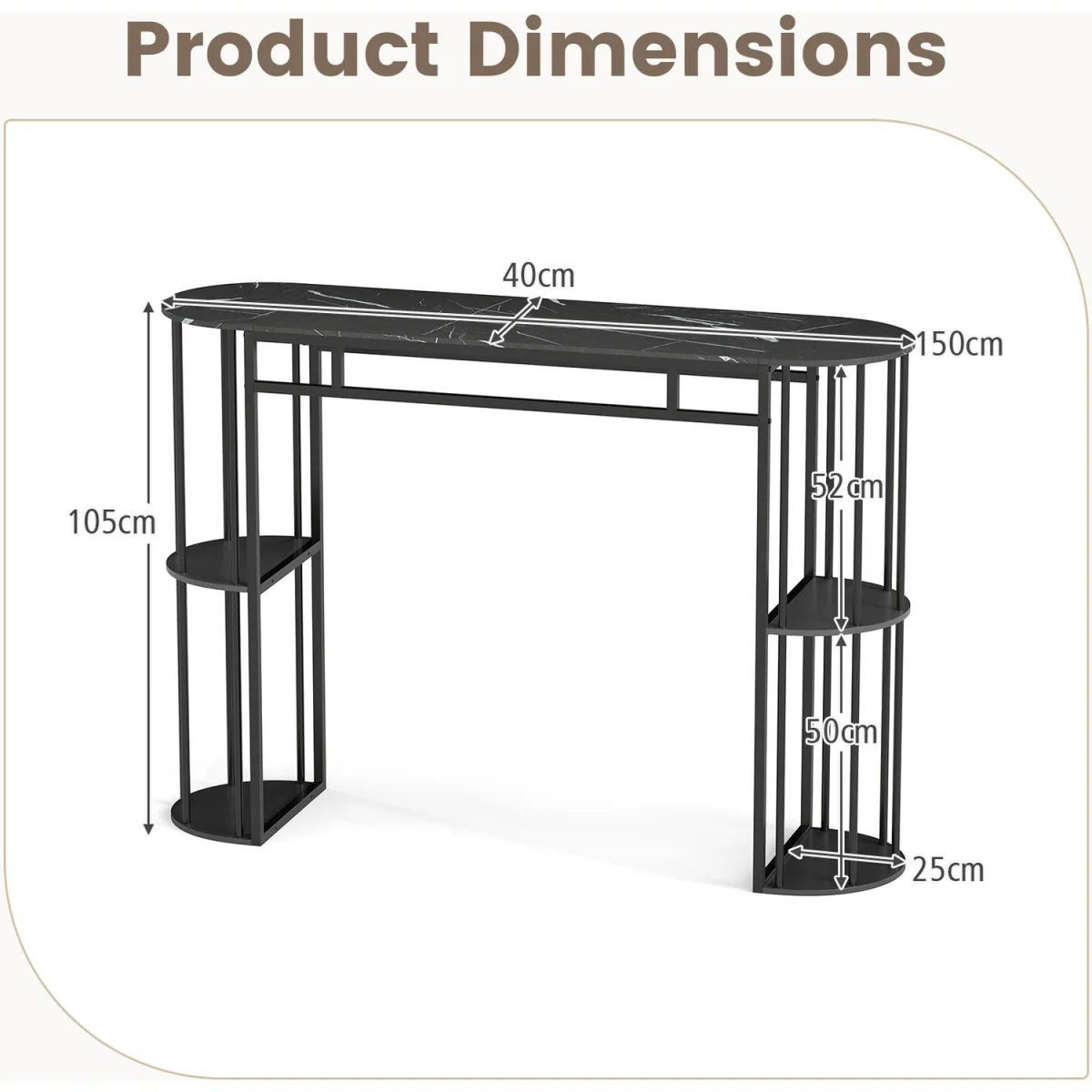 150 CM Long Narrow Pub Bar Table with Marble Tabletop-Grey - Grey – image 3