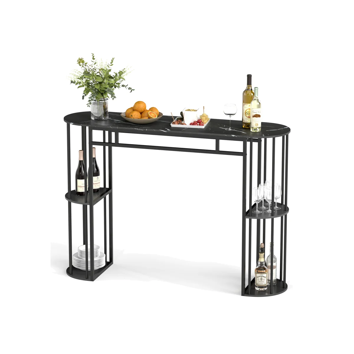 150 CM Long Narrow Pub Bar Table with Marble Tabletop-Grey - Grey – image 1
