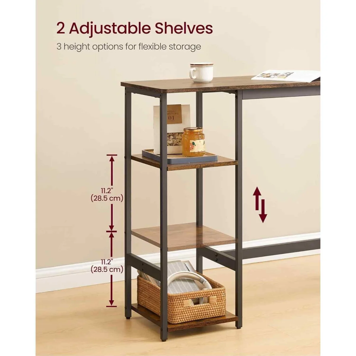 3 Piece Bar Table Set with 2 Stools, Brown & Black - Rustic Brown, Ink Black – image 4