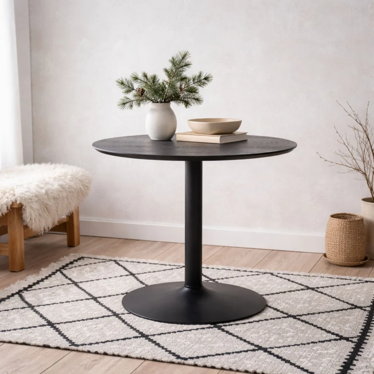 Aars Small Round Bar Table Marble Effect Top Trumpet Base - Black – image 1