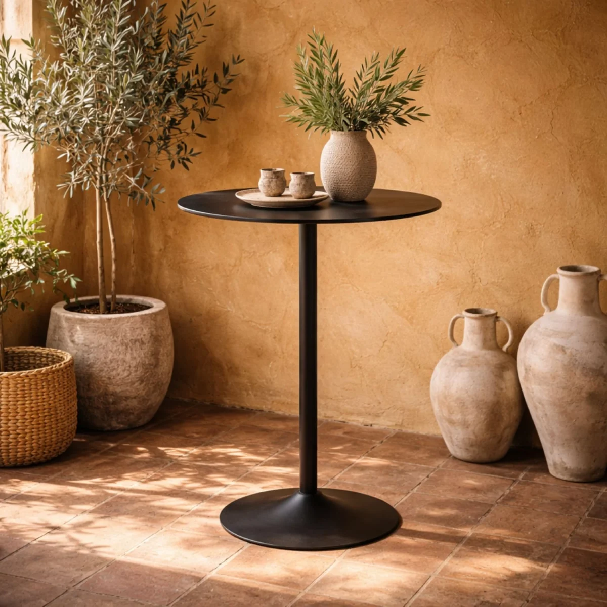 Cloverfern Matt Ceramic Round Bar Table - Black – image 1