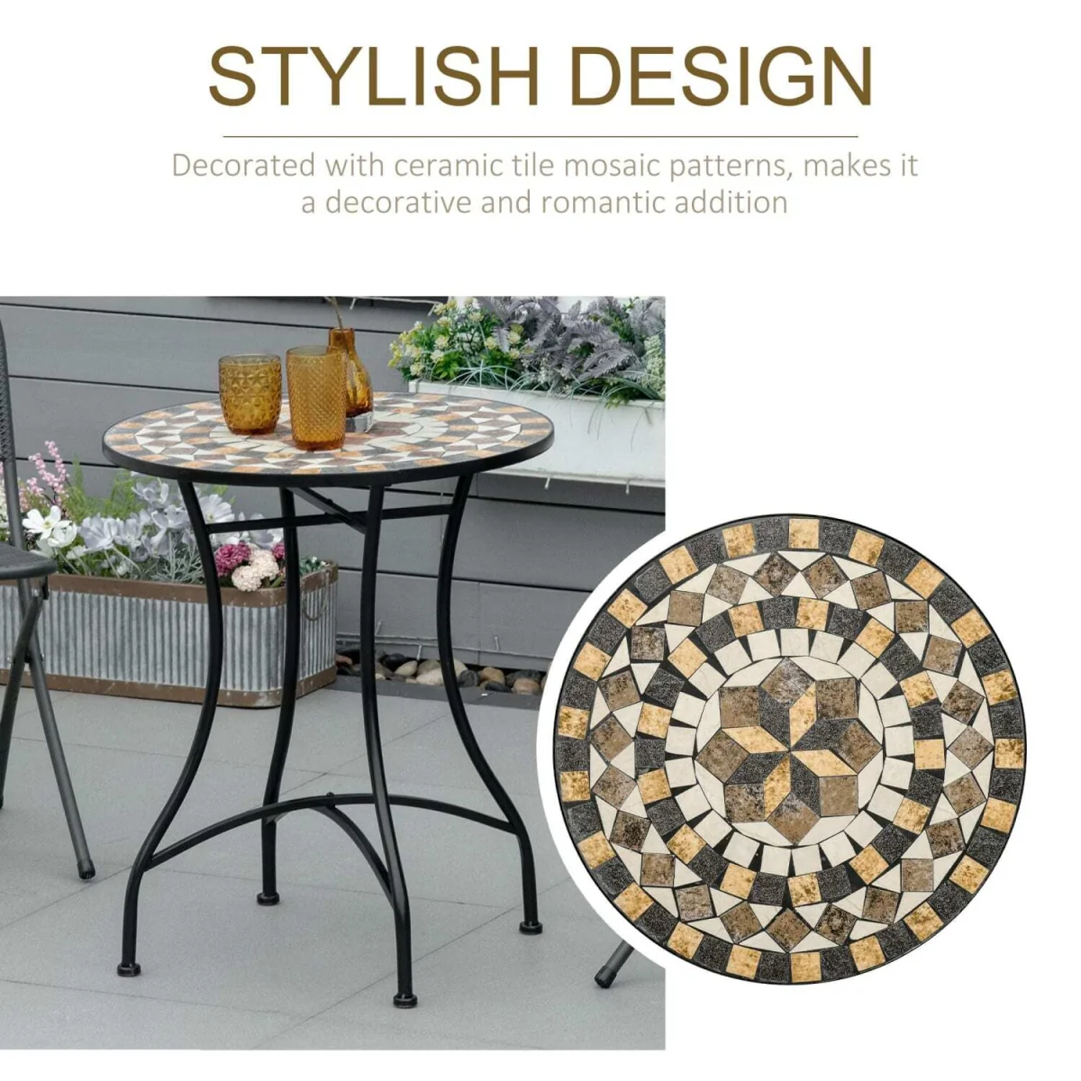 Nabaha Grey Round Mosaic Outdoor Bistro Table – image 5