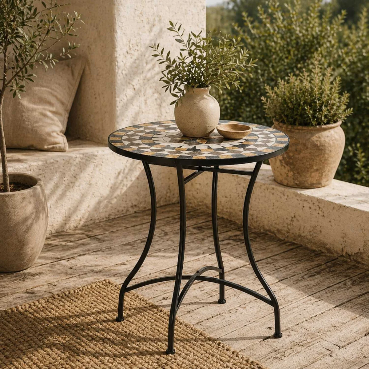 Nabaha Grey Round Mosaic Outdoor Bistro Table – image 1