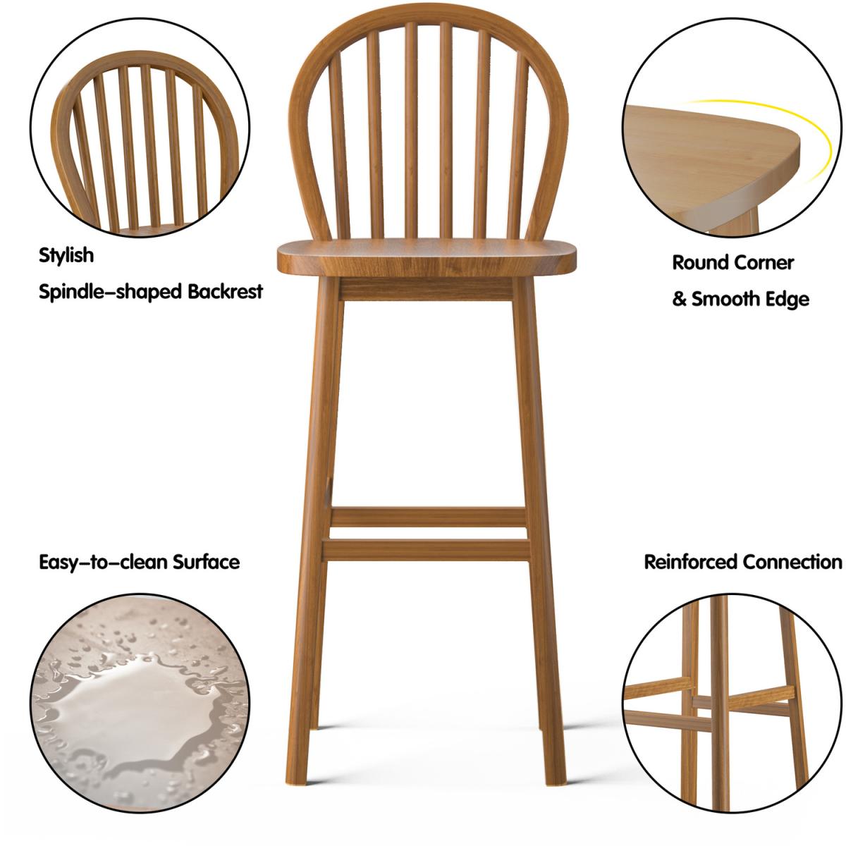 Costway Bar Stool Set of 2-Natural - Natural – image 3