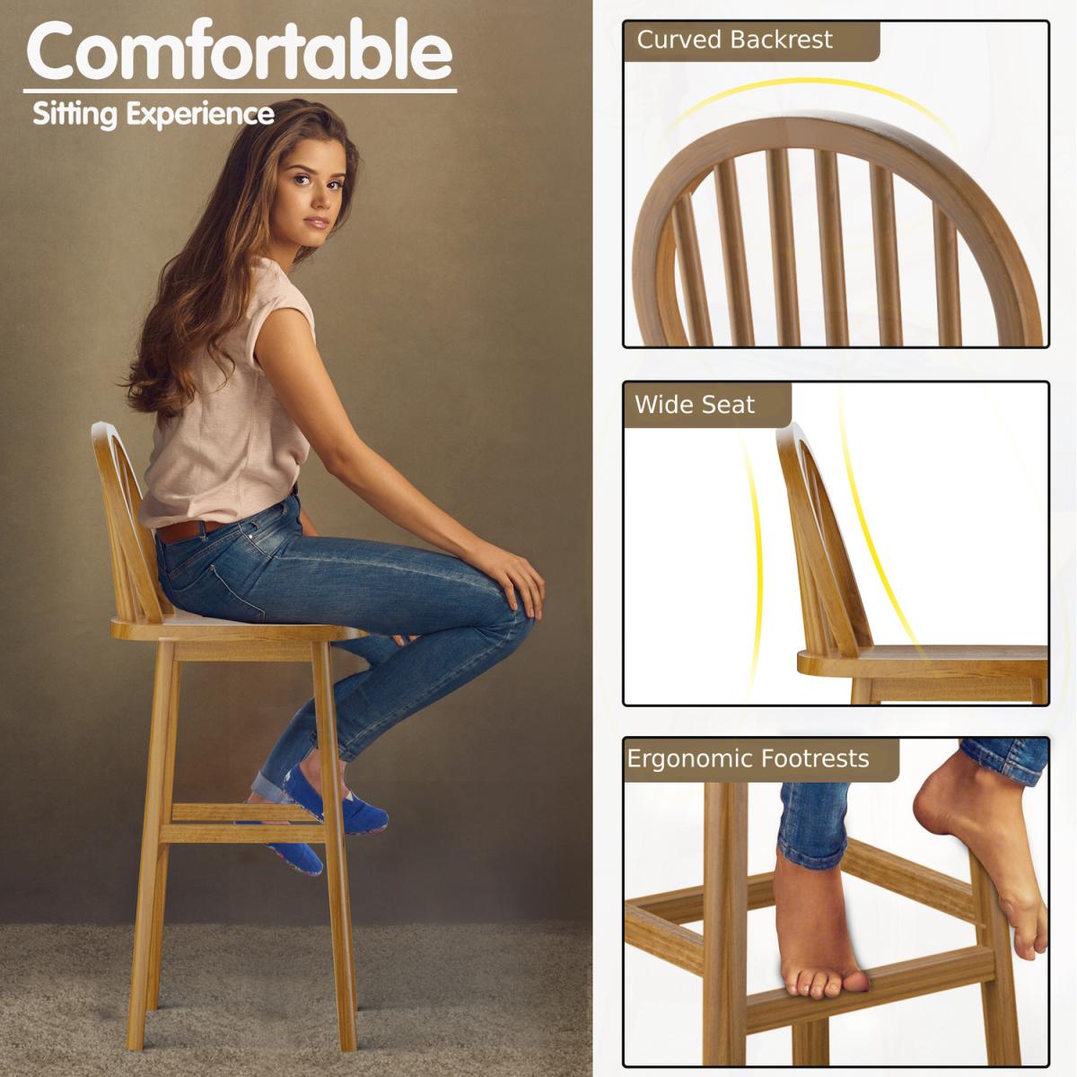 Costway Bar Stool Set of 2-Natural - Natural – image 4