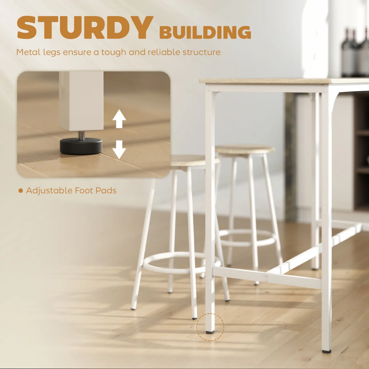 HOMCOM 5 Piece Bar Table and Stools Set with Metal Frame Natural Wood - Natural wood finish – image 6