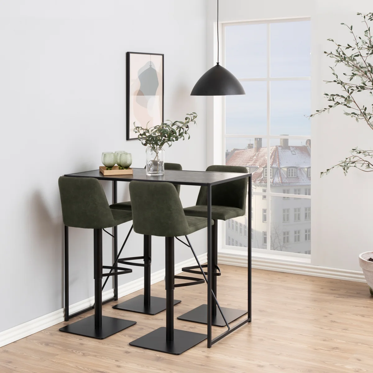 Seaford Black Metal Bar Table with Black Ash Top - Black – image 3
