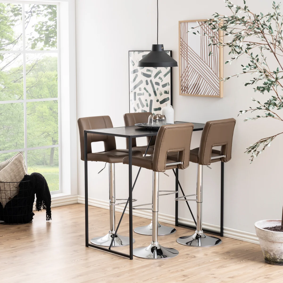 Seaford Black Metal Bar Table with Black Ash Top - Black – image 5