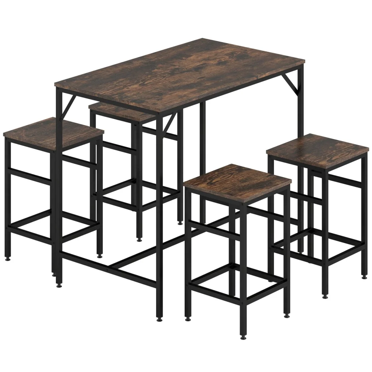 Vimose Wooden Rustic Brown 5-Piece Breakfast Bar Table and Stool Set – image 3