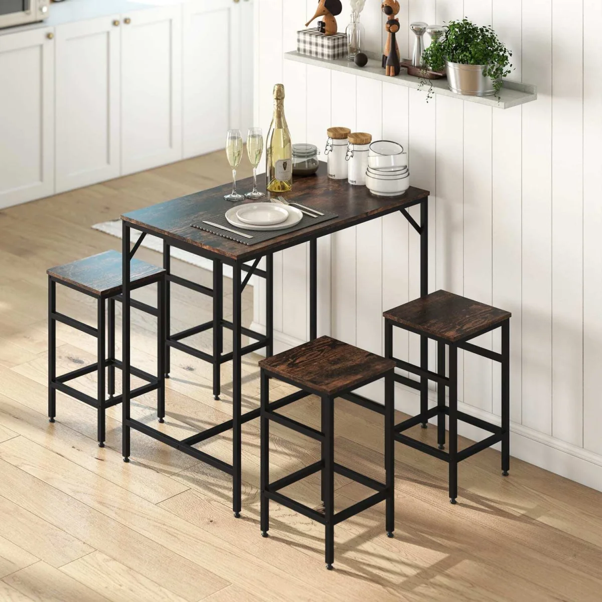 Vimose Wooden Rustic Brown 5-Piece Breakfast Bar Table and Stool Set – image 4