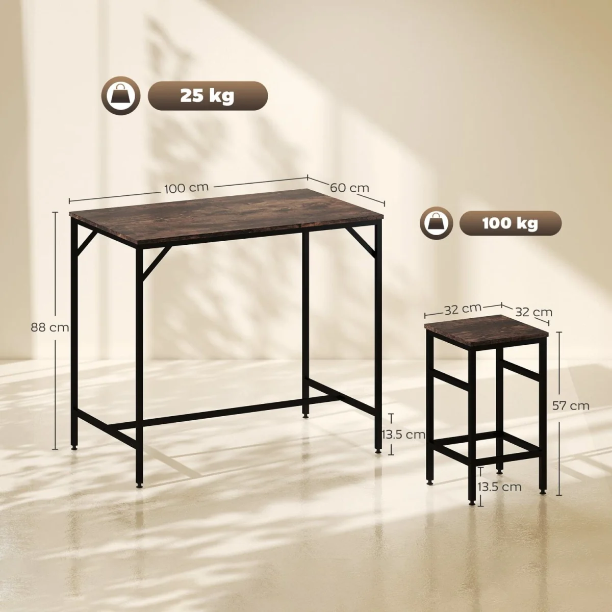 Vimose Wooden Rustic Brown 5-Piece Breakfast Bar Table and Stool Set – image 5