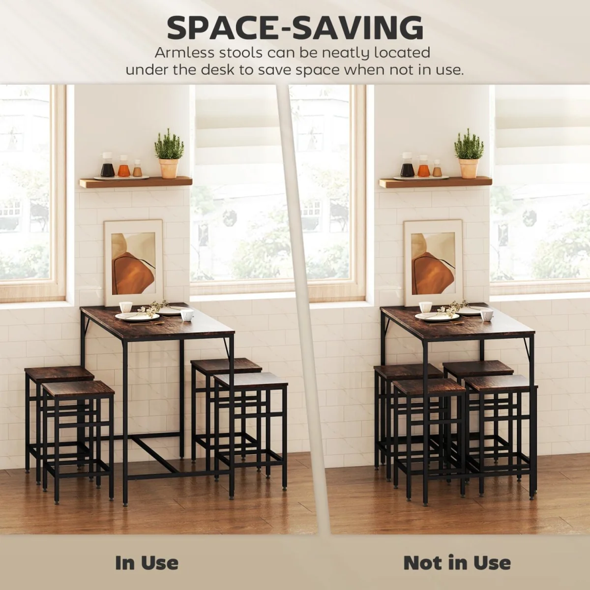 Vimose Wooden Rustic Brown 5-Piece Breakfast Bar Table and Stool Set – image 6