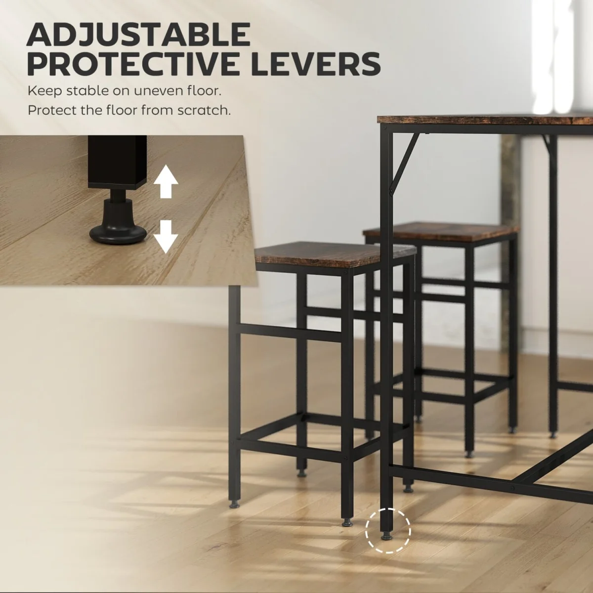 Vimose Wooden Rustic Brown 5-Piece Breakfast Bar Table and Stool Set – image 8