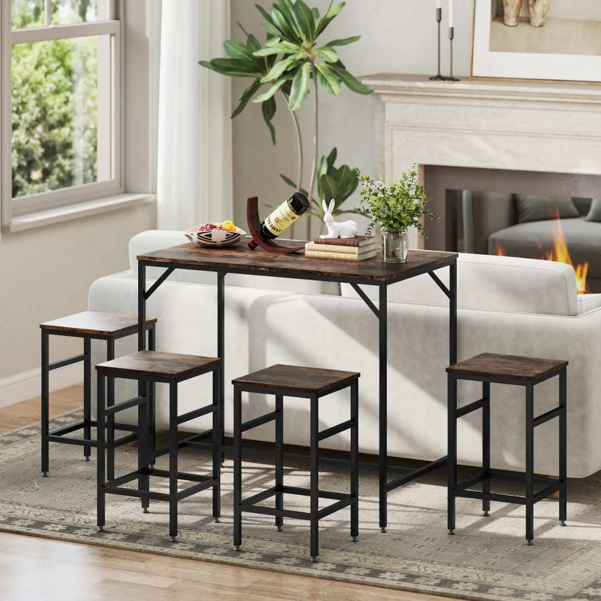 Vimose Wooden Rustic Brown 5-Piece Breakfast Bar Table and Stool Set – image 10