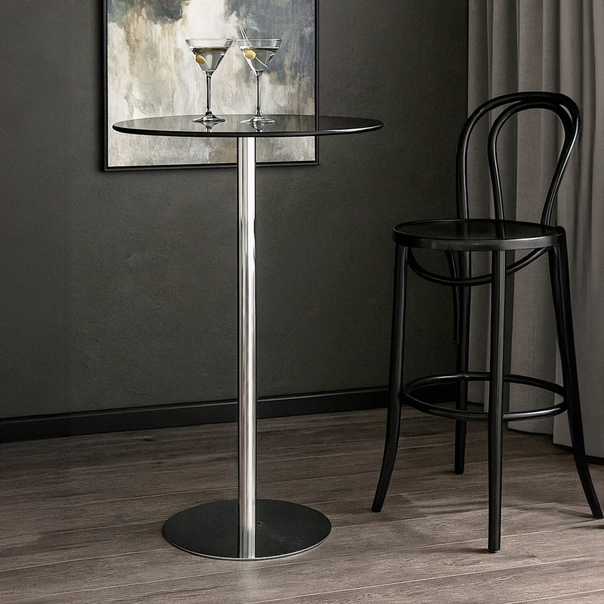 Adam Black Tempered Glass Bar Table - Black Silver