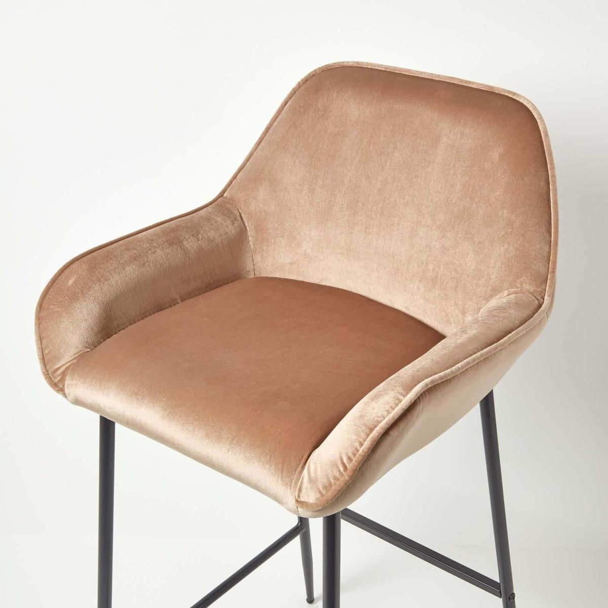 Eton Velvet Bar Stool Chair with Backrest - Champagne – image 2