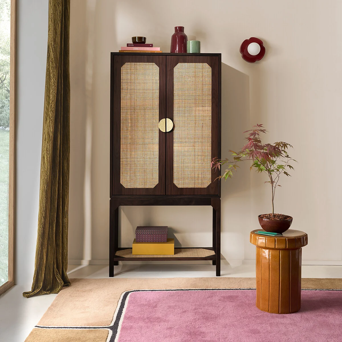 Jadou Drinks Cabinet in Walnut Veneer and Rattan Cane – image 2