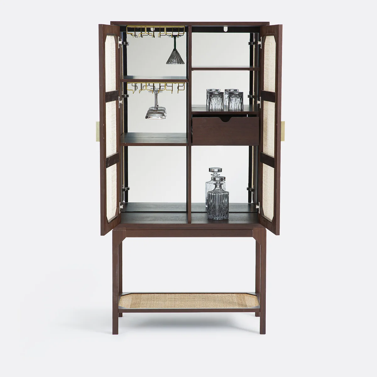 Jadou Drinks Cabinet in Walnut Veneer and Rattan Cane – image 5
