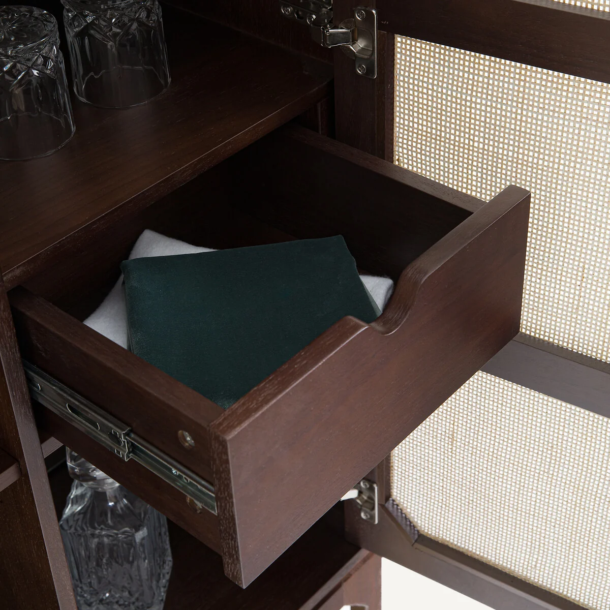 Jadou Drinks Cabinet in Walnut Veneer and Rattan Cane – image 6