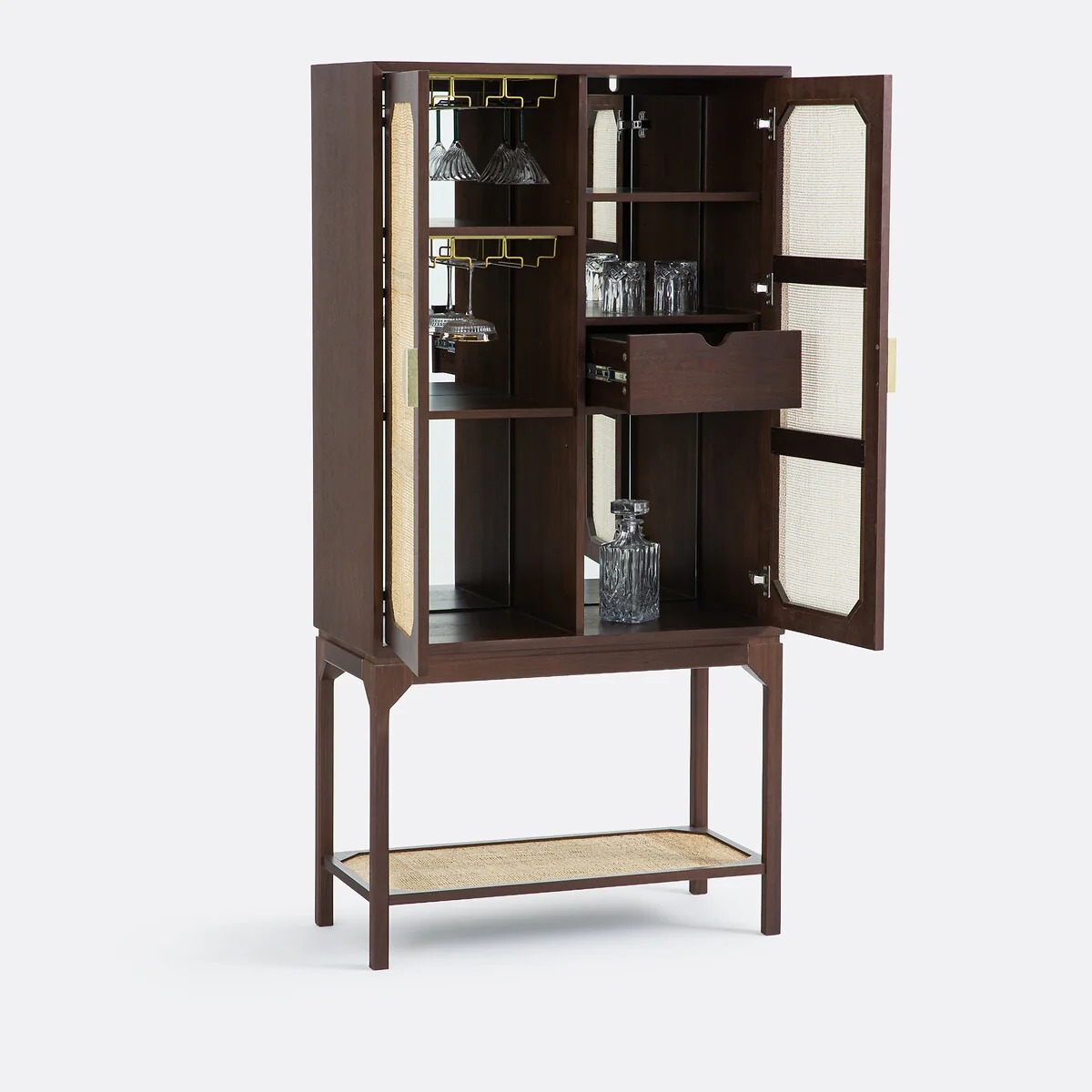 Jadou Drinks Cabinet in Walnut Veneer and Rattan Cane – image 8
