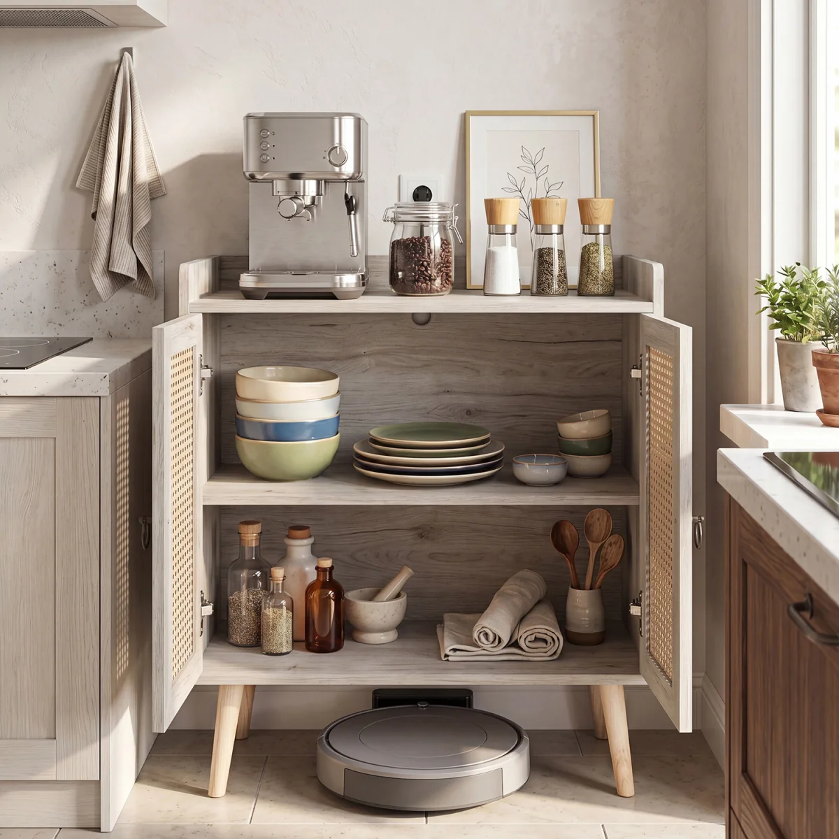 Rattan Coffee Bar Cabinet - Brown – image 6