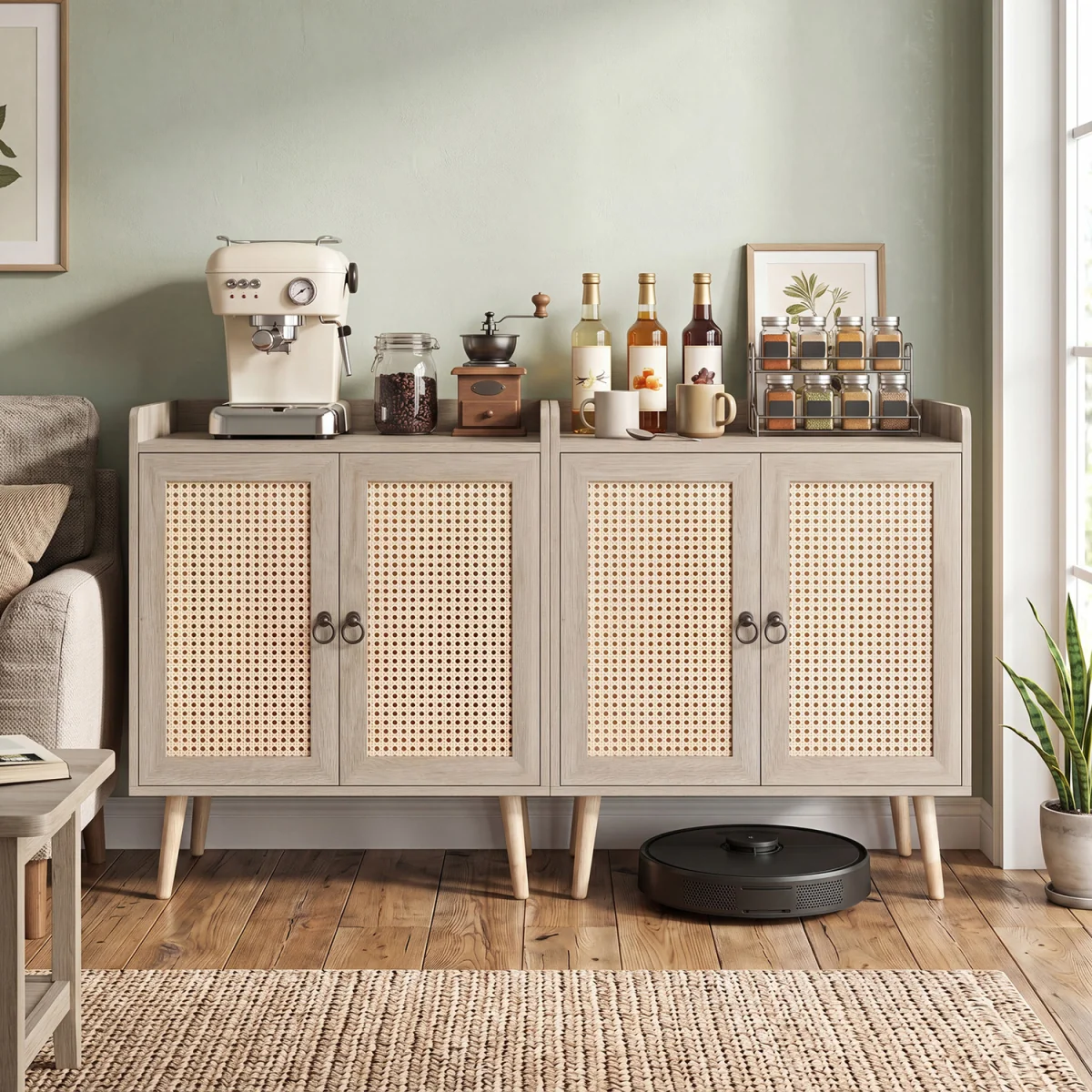 Rattan Coffee Bar Cabinet - Brown – image 8