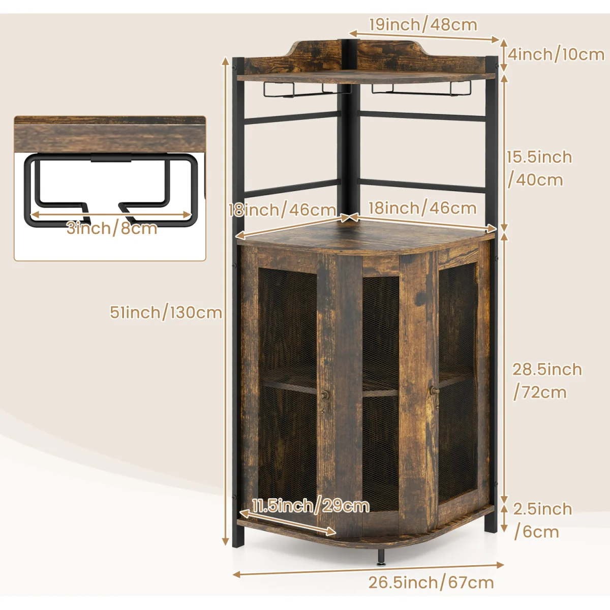 Corner Bar Cabinet with Glass Holder - Brown – image 3
