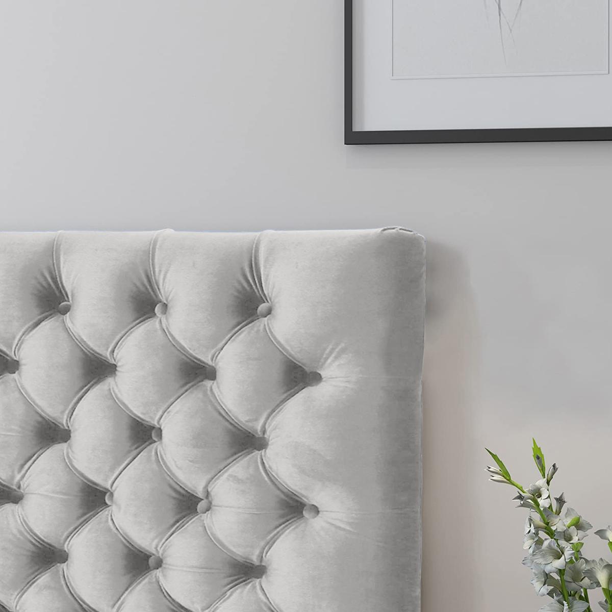 Elba Plush 26 inch Strutted Headboard - Silver / Small Double – image 2