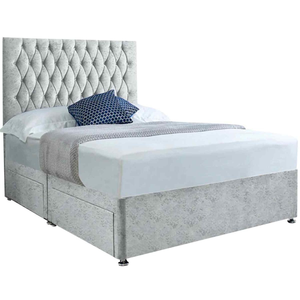 Jemma Divan Bed Set with Headboard Mattress-Crushed Fabric,2 Drawers Left Side - Grey / Silver / Small Double – image 2