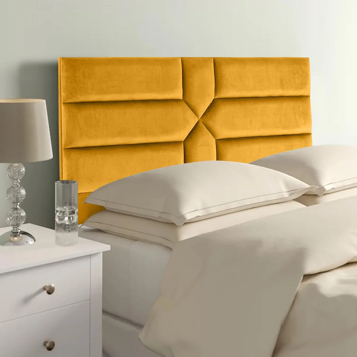 Newtown 54 inch Floorstanding Headboard Plush Velvet - Mustard / Small Double