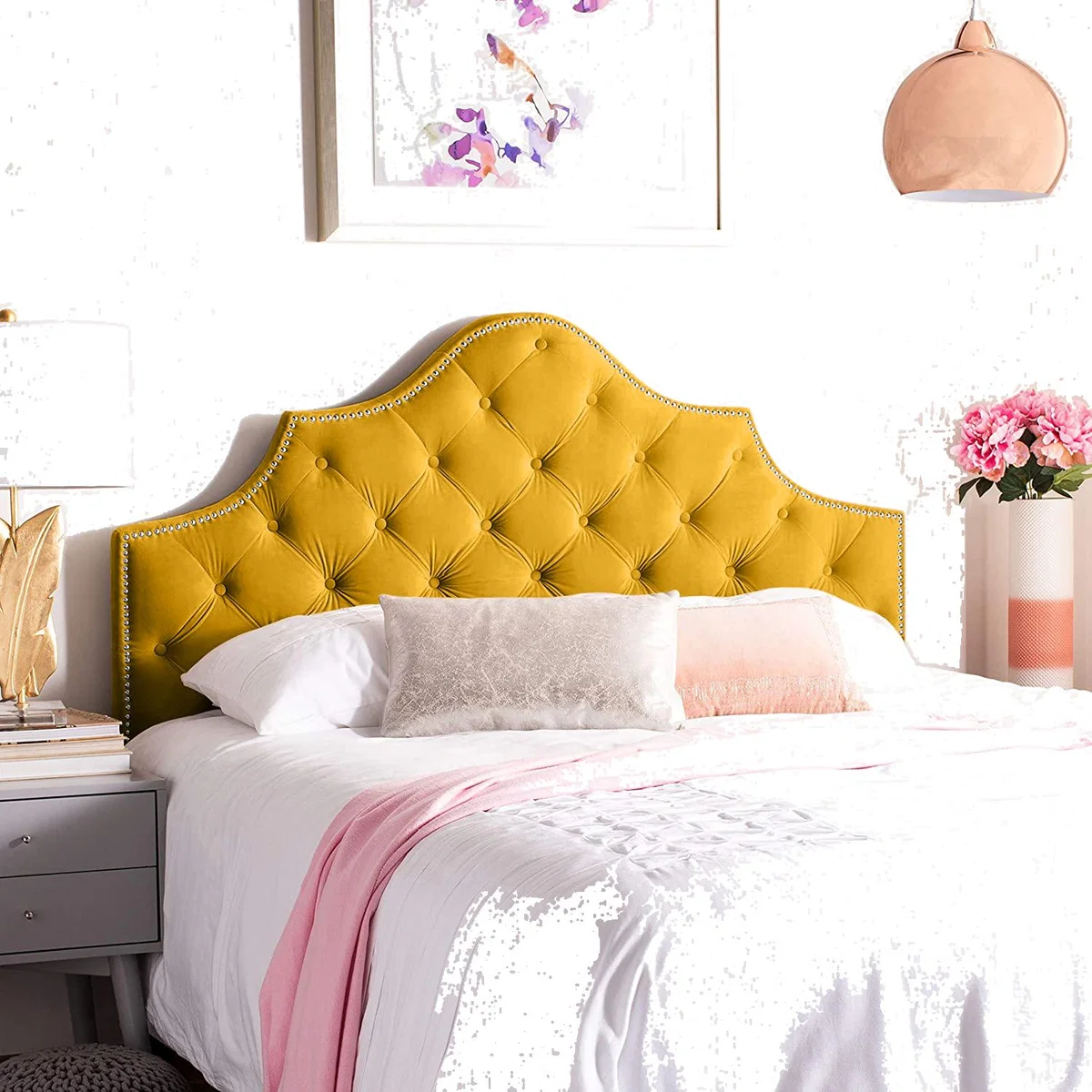 Gemia Plush 26 inch Strutted Headboard - Mustard / Small Double – image 1