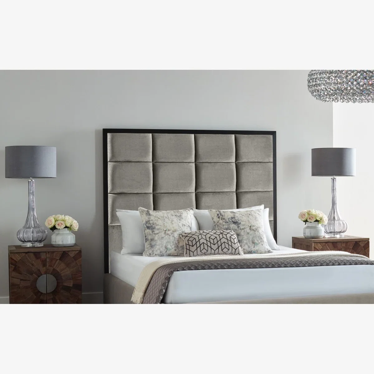 Newland 54 inch Floorstanding Headboard Plush Velvet - Grey / Small Double