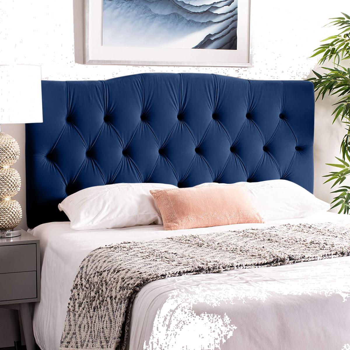Emia Plush 26 inch Strutted Headboard - Blue / Small Double