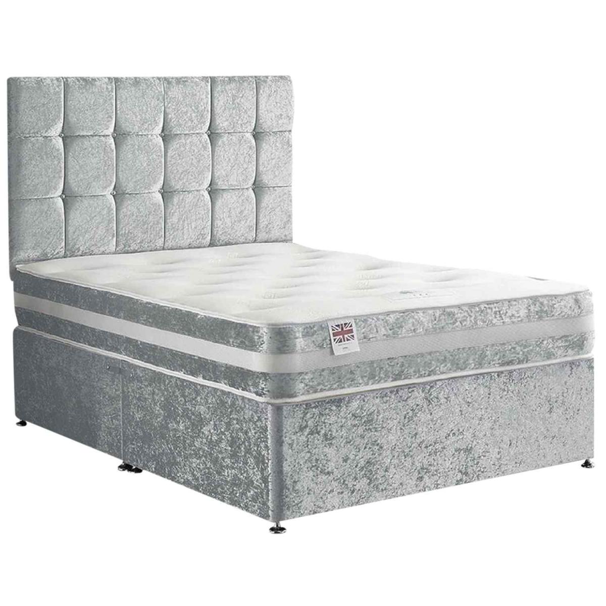 Delia Divan Bed Set with Headboard Mattress-Crushed Fabric,2 Drawers Left Side - Grey / Silver / Small Double – image 2