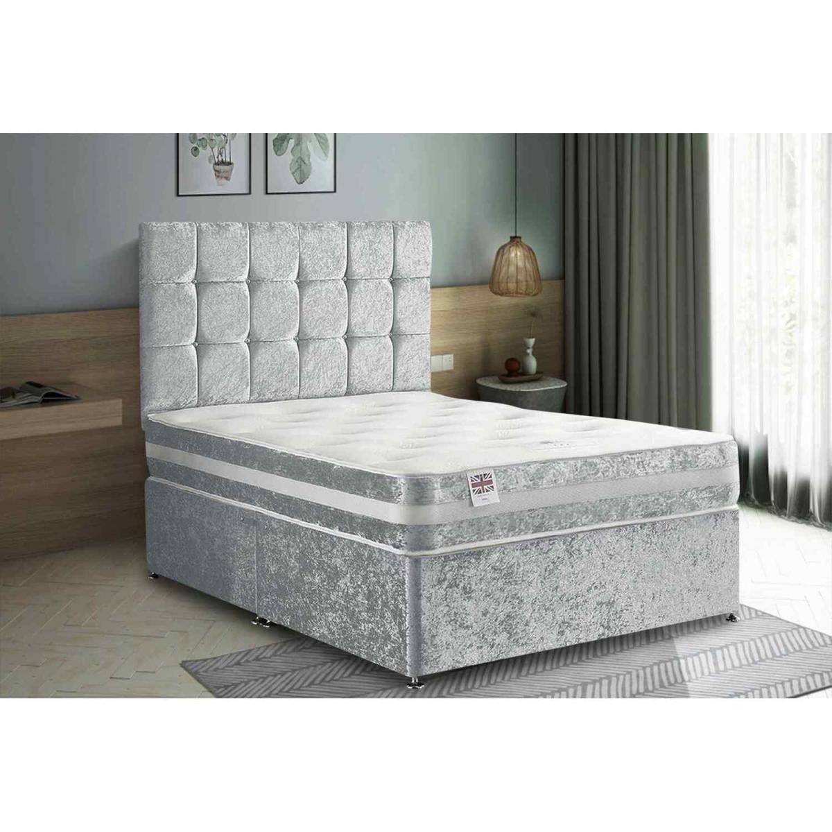 Delia Divan Bed Set with Headboard Mattress-Crushed Fabric,2 Drawers Left Side - Grey / Silver / Small Double – image 3