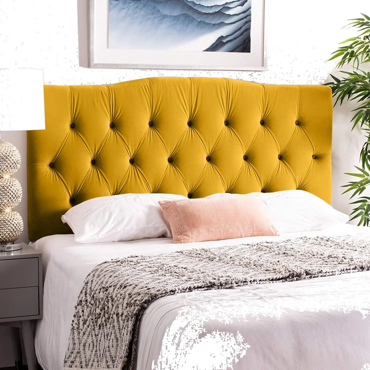 Emia Plush 26 inch Strutted Headboard - Mustard / Small Double