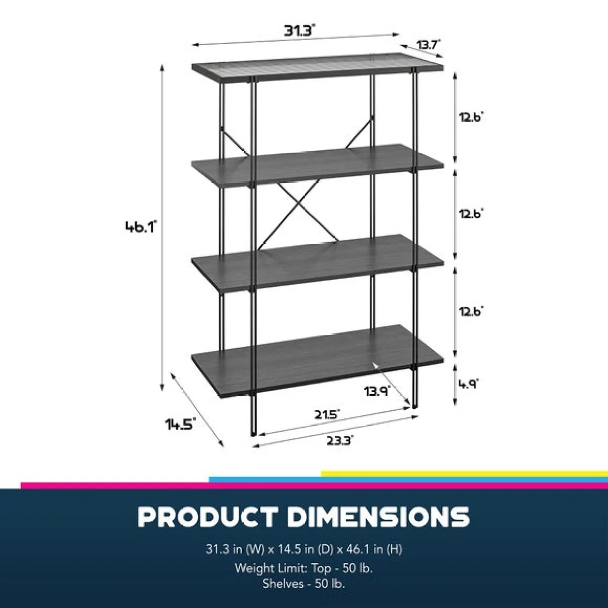 Return - Wainwright 4 Shelf Bookcase, Black Oak – image 6