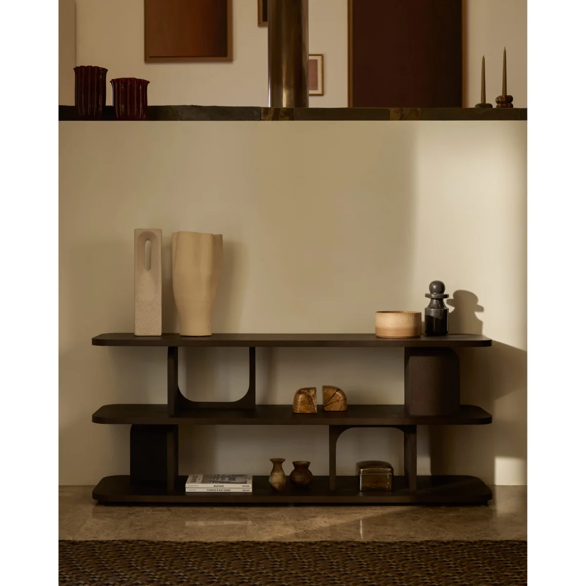 Aduma ebonised finish oak veneer shelving unit FSC 100% 160 x 65 cm – image 2