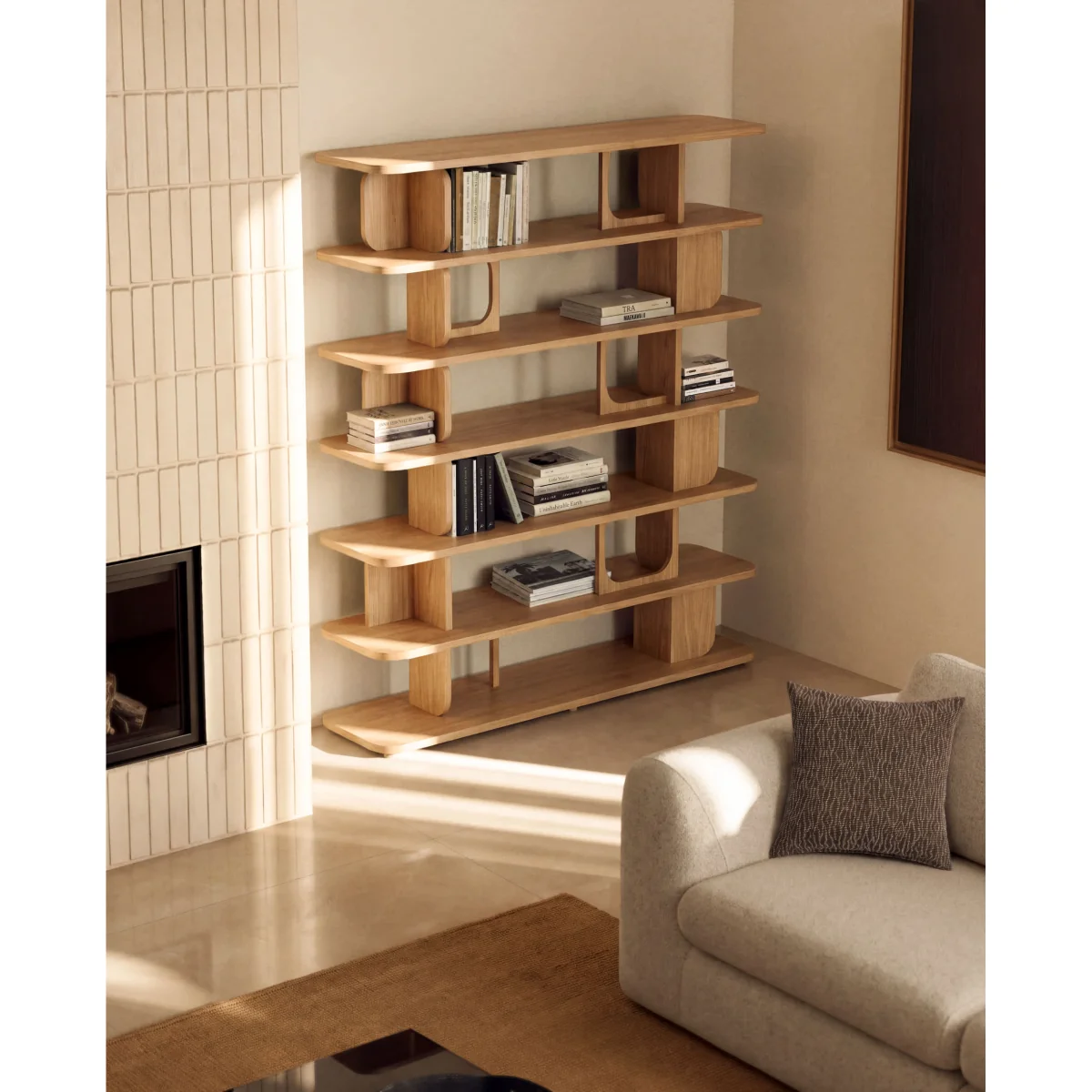 Aduma natural-coloured finish oak veneer shelving unit FSC 100% 160 x 187 cm – image 2