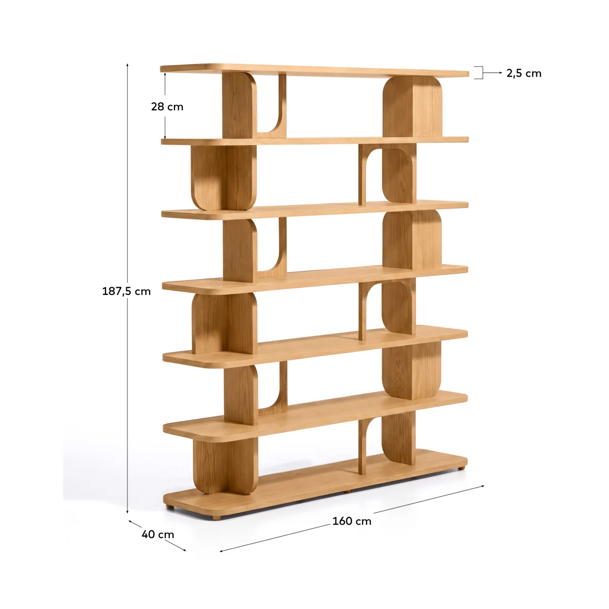 Aduma natural-coloured finish oak veneer shelving unit FSC 100% 160 x 187 cm – image 6