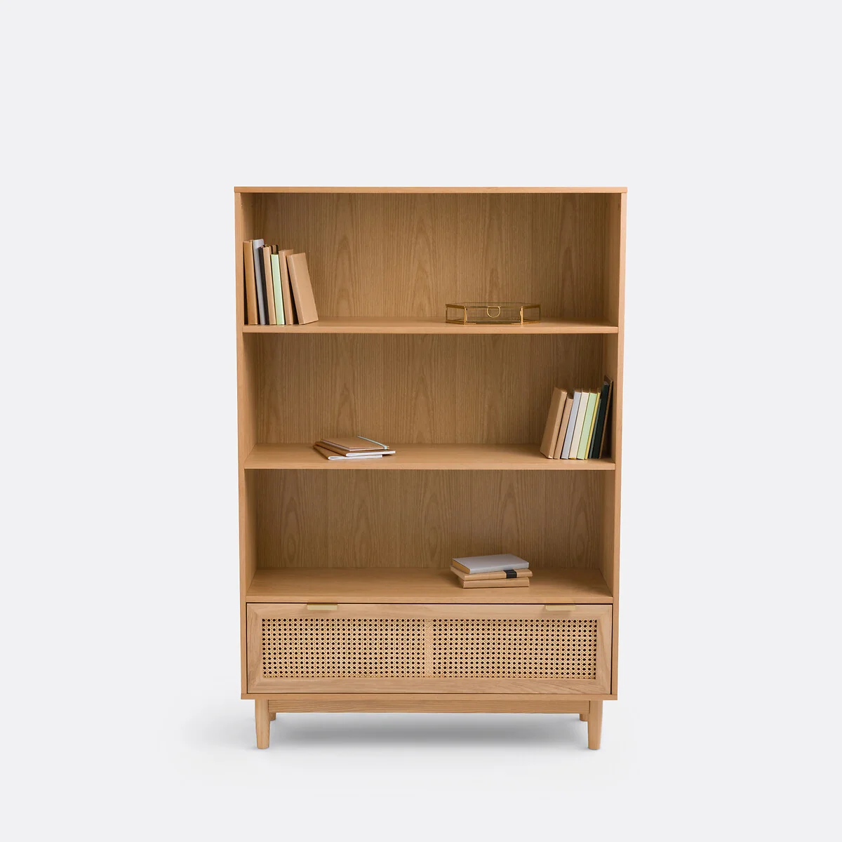 Loris Oak Veneer & Rattan Bookcase – image 3