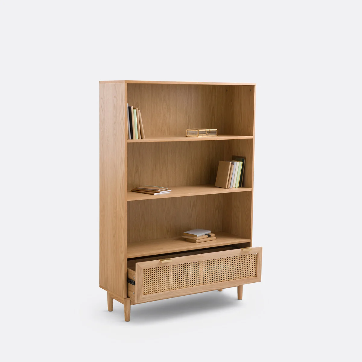 Loris Oak Veneer & Rattan Bookcase – image 4