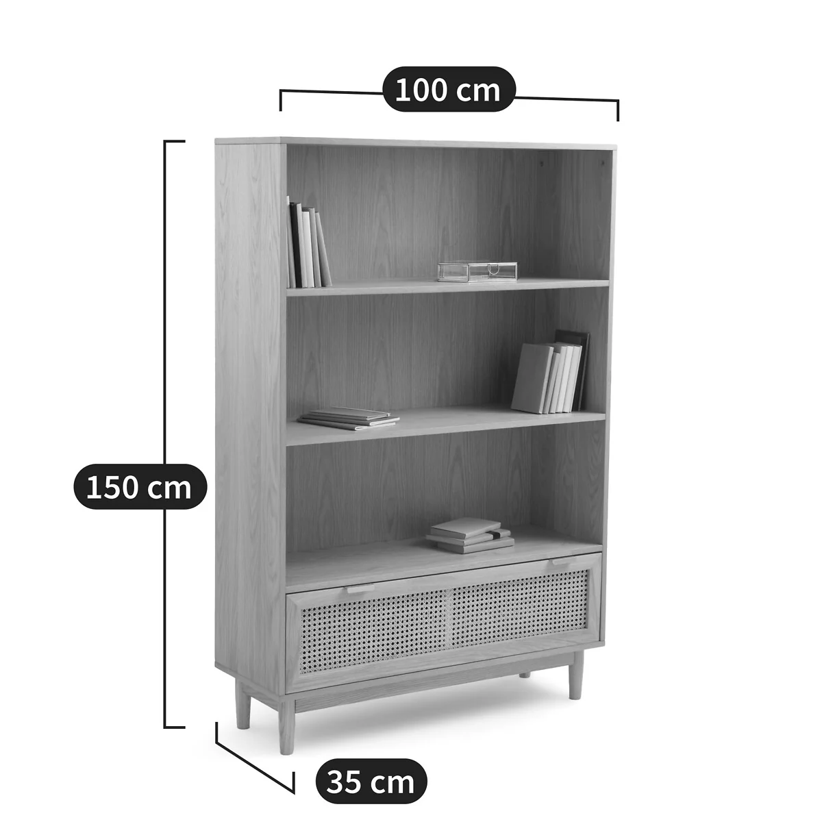Loris Oak Veneer & Rattan Bookcase – image 8