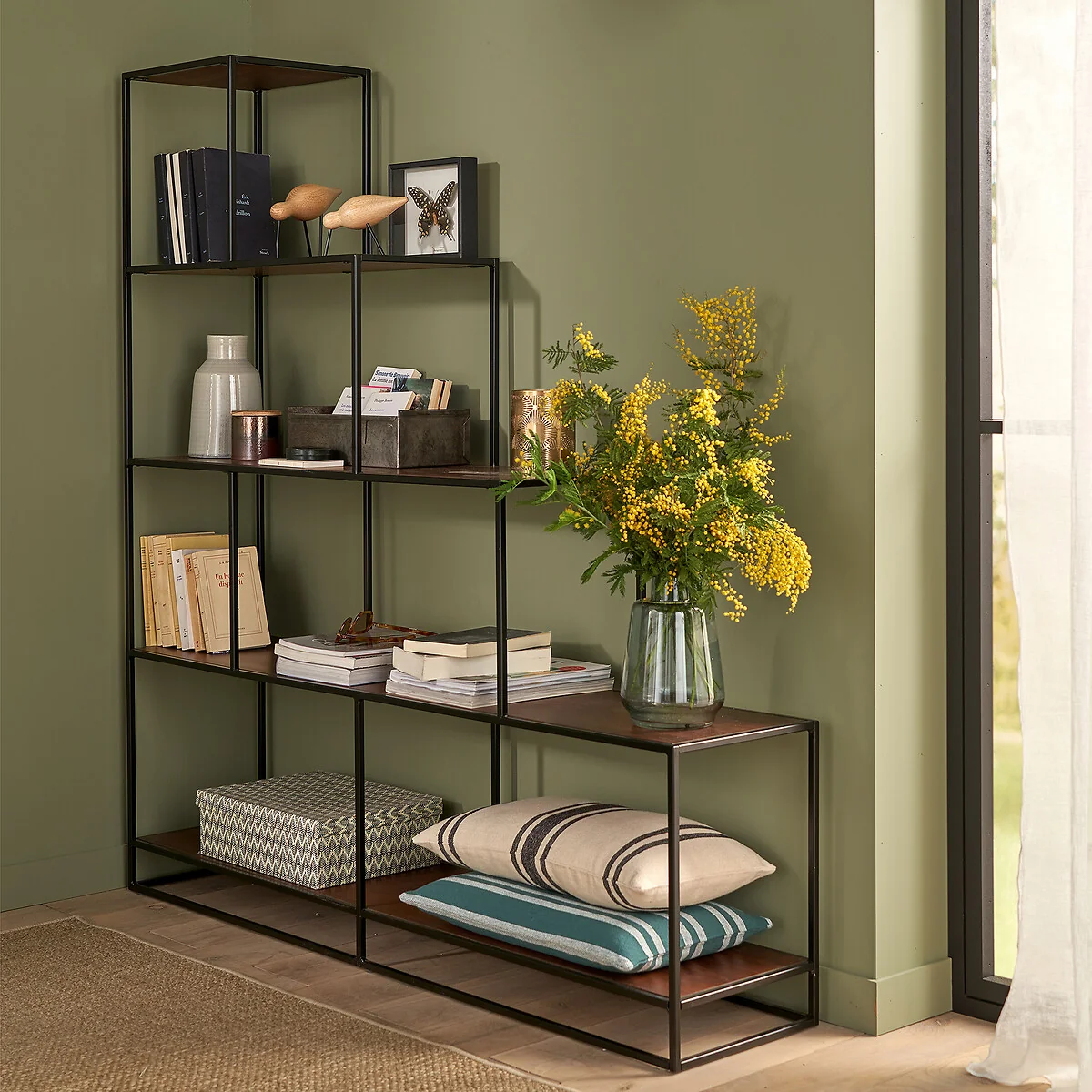 Watford Walnut and Metal Stepped Shelving Unit – image 3