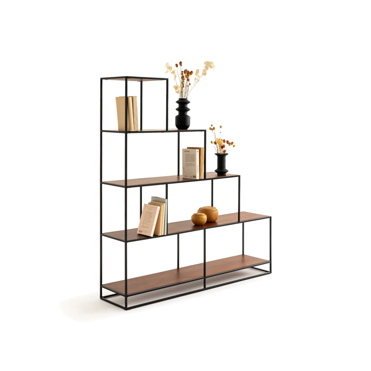 Watford Walnut and Metal Stepped Shelving Unit – image 1