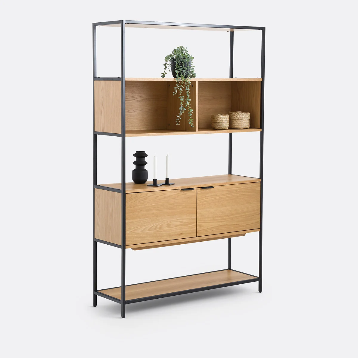 Volga Wood & Metal Shelving Unit with 2 Compartments & 2 Doors – image 2