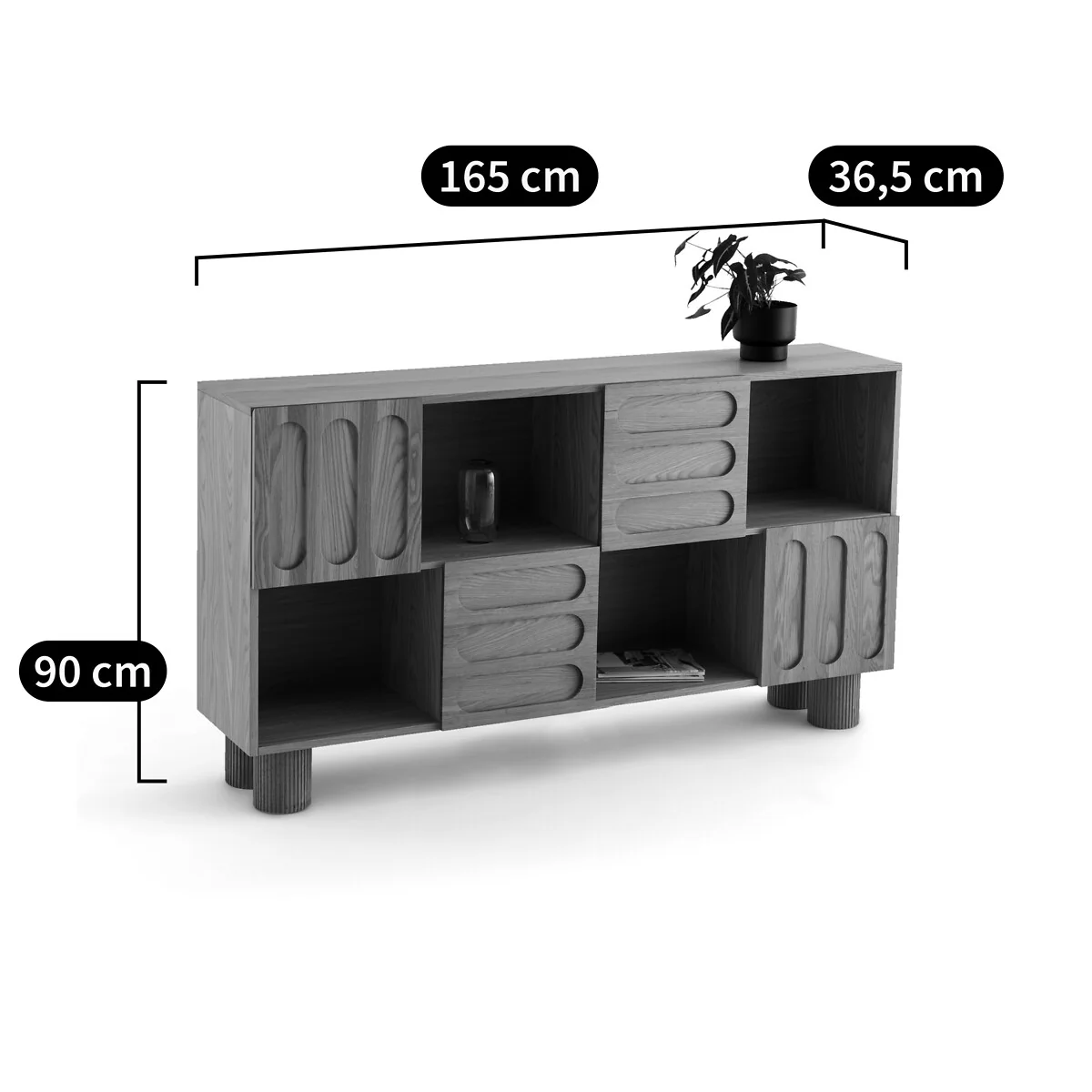 Cannelo 165cm Low Oak Bookcase – image 8