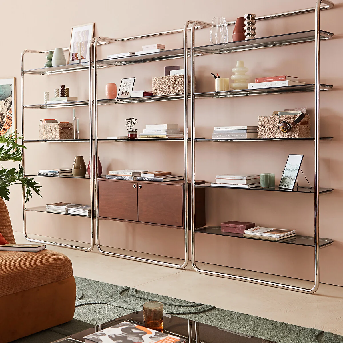 Giorgio Wall-Mounted Chrome-Plated Steel Bookcase with 2-Door Cabinet – image 3