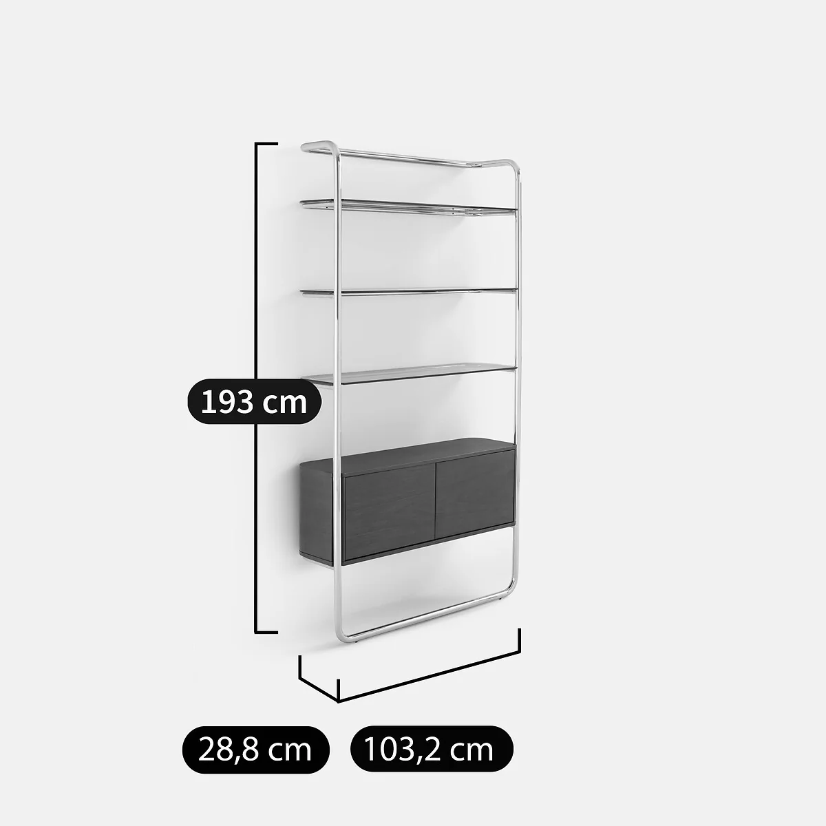 Giorgio Wall-Mounted Chrome-Plated Steel Bookcase with 2-Door Cabinet – image 10