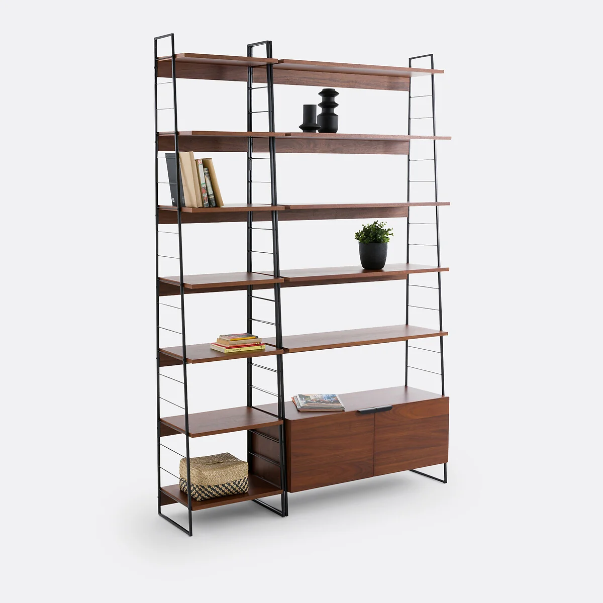 Watford Bookcase in Steel and Walnut Veneer, 220cm High – image 5